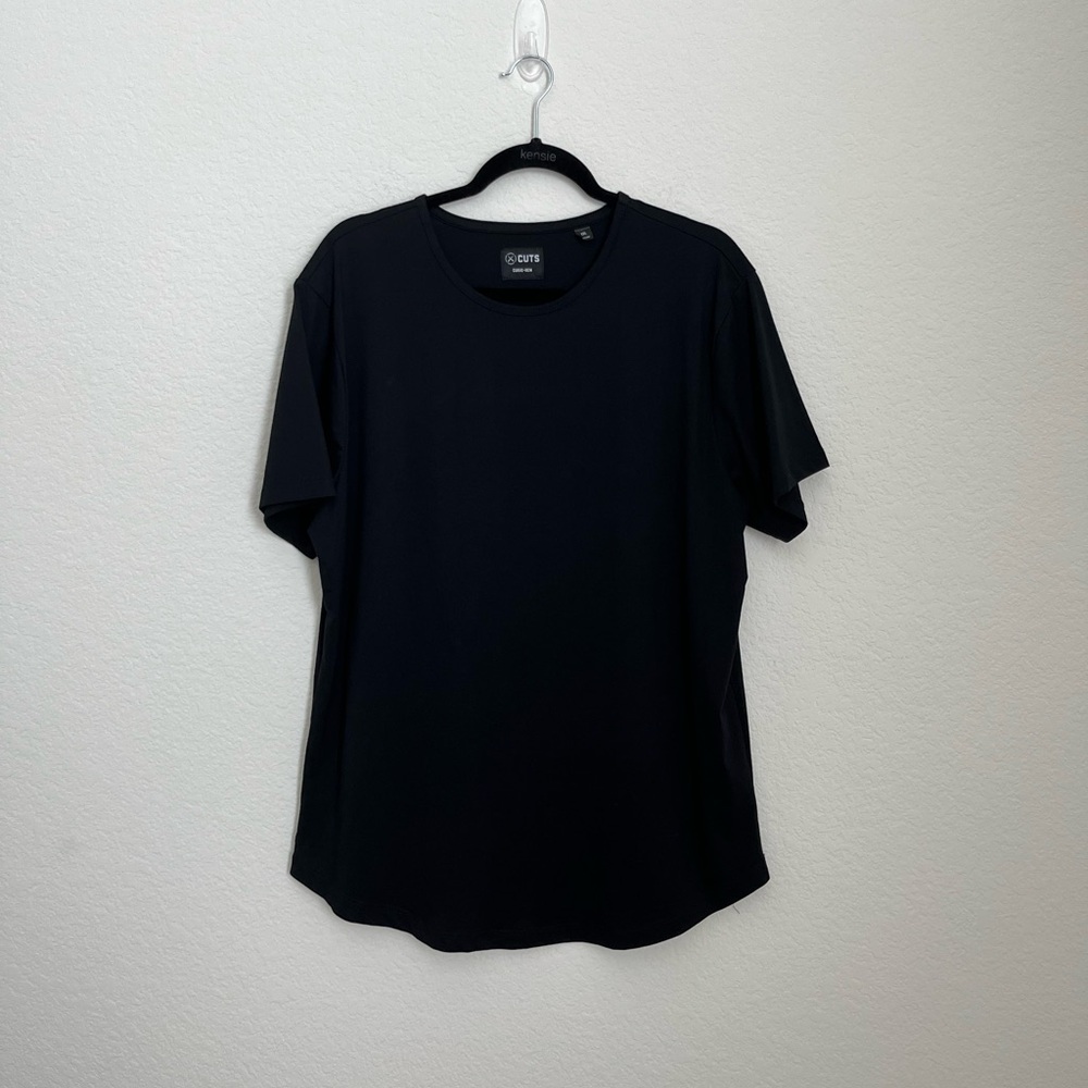 Cuts black curve hem tee t-shirt XXL